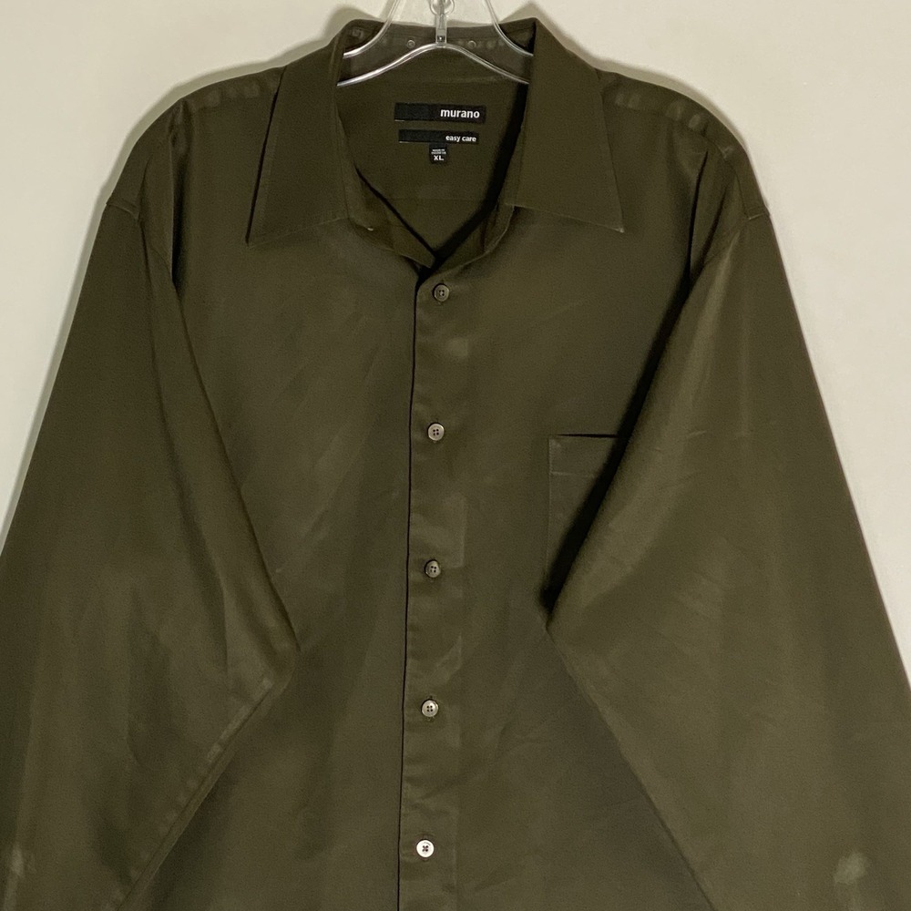 Murano Shirt Mens XL Green Easy Care Long Sleeve Dressy Business Nice Olive - Picture 2 of 16
